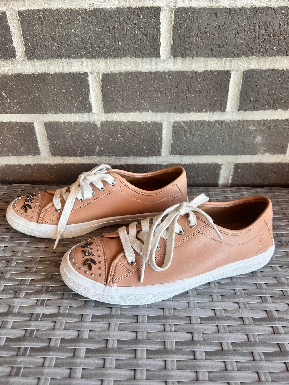 COACH Elle Sneakers in Tan with Rivets and Beads - Size 7